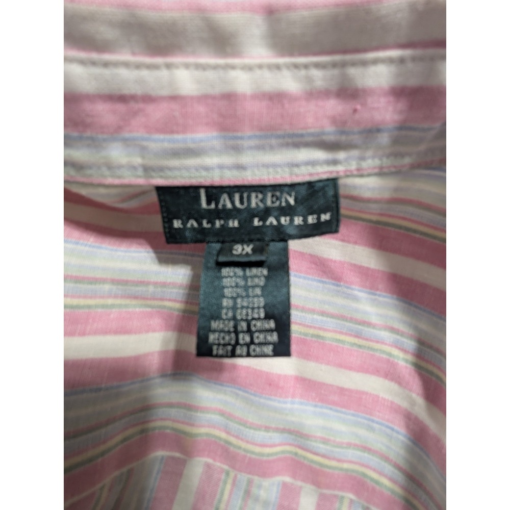 Lauren Ralph Lauren Shirt Womens 3X Pastel Plaid Linen Cotton Roll Tab - Picture 2 of 16